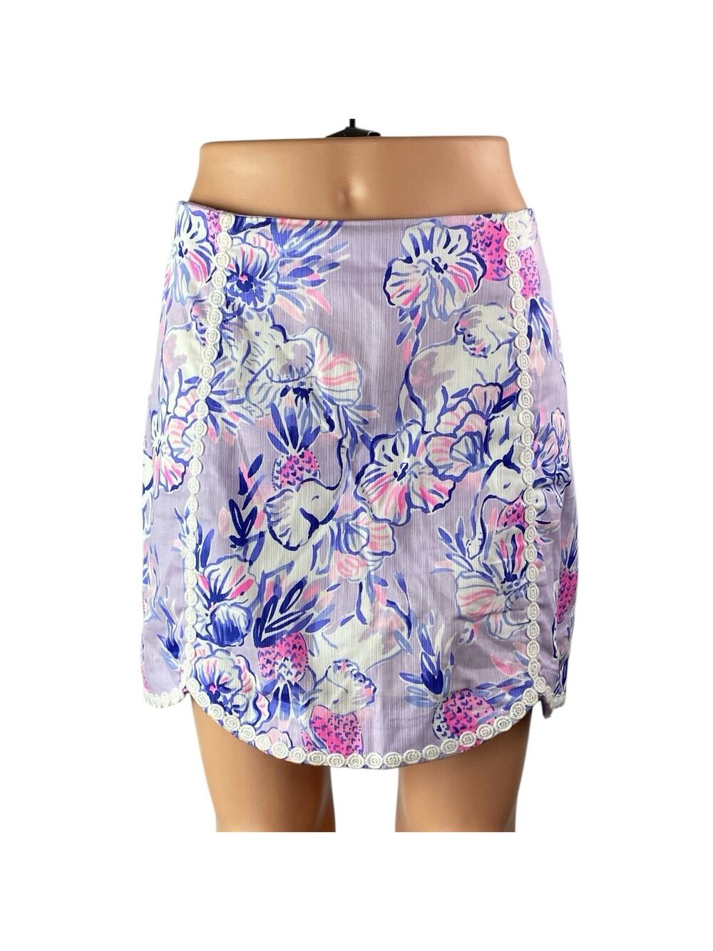 Lilly Pulitzer Patty Womens Purple Floral Mini A-line Short Skirt Skort Size 5
